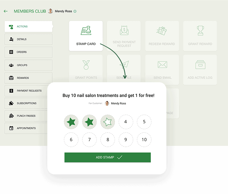 Nail salon stamp card automated loyalty program